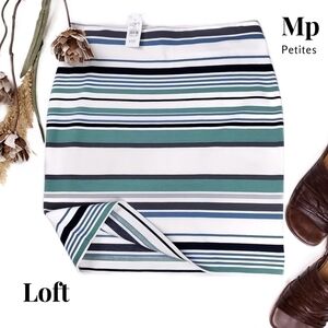 NEW Loft Teal Blue Green White Stripe Rayon Blend Skirt Sz Medium Petite